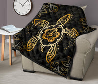 Turtle Hibiscus Yellow Premium Quilt - Polynesian Pride