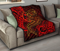 Guam Polynesian Premium Quilt - Red Shark Polynesian Tattoo - Polynesian Pride