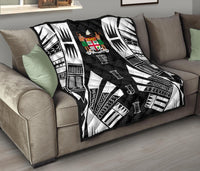 Fiji Premium Quilt - Fiji Coat Of Arms Polynesian White Tattoo (Black) - Polynesian Pride