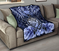 Hawaii Turtle Hibiscus Blue Premium Quilt - Hac Style - AH - Polynesian Pride