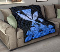 Hawaiian Kanaka Premium Quilt Hibiscus Polynesian Love Blue - Polynesian Pride