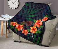 Hibiscus Palm Background Premium Quilt - Polynesian Pride