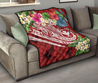 Polynesian Hawaii Kanaka Maoli Premium Quilt - Summer Plumeria (Red) - Polynesian Pride
