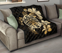 Hawaiian Kanaka Hibiscus Plumeria Mix Polynesian Turtle Premium Quilt Gold AH - Polynesian Pride