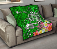 Samoa Custom Personalised Premium Quilt - Turtle Plumeria (Green) - Polynesian Pride