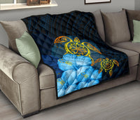 Hawaii Premium Quilt - Turtle Hibiscus Pattern Hawaiian Premium Quilt - Blue - Polynesian Pride