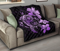Hibiscus Plumeria Mix Polynesian Violet Turtle Premium Quilt - Polynesian Pride