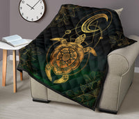 Turtle Hibiscus Golden Galaxy Premium Quilt - Polynesian Pride