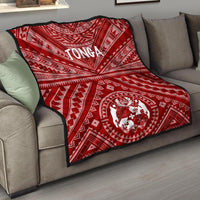 Tonga Premium Quilt - Tonga Seal With Polynesian Tattoo Style (Red) Red - Polynesian Pride