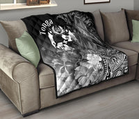 Tonga Premium Quilt - Humpback Whale with Tropical Flowers (White) - Polynesian Pride