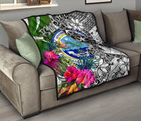 Federated States of Micronesia Premium Quilt White - Turtle Plumeria Banana Leaf - Polynesian Pride