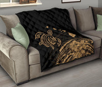 Hawaii Map Plumeria Polynesian Gold Premium Quilt - Polynesian Pride