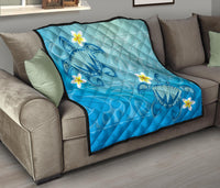 Hawaii Plumeria Deep Blue Turtle Premium Quilt - Polynesian Pride
