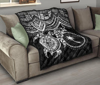 Chuuk Polynesian Premium Quilt - Chuuk Flag & White Turtle Hibiscus - Polynesian Pride