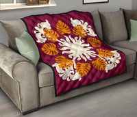 Hawaiian Tropical Pattern Premium Quilt - Burgundy - Argu Style - AH - Polynesian Pride