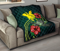 Papua New Guinea Polynesian Premium Quilt - Green Turtle Hibiscus - Polynesian Pride