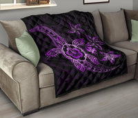 Kanaka Map Hibiscus Plumeria Turtle Art Violet Polynesian Premium Quilt - Polynesian Pride