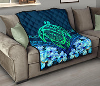 Hawaii Turtle Hibiscus Premium Quilt - Choco Style - Polynesian Pride