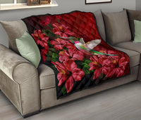 Hawaii Red Hibiscus Humming Bird Premium Quilt - Polynesian Pride
