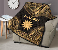 Nauru Premium Quilt - Nauru Flag Polynesian Chief Gold Version - Polynesian Pride