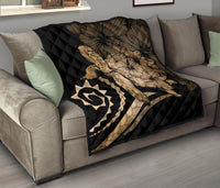 Hawaii Turtle Hibiscus Polynesian Vintage Premium Quilt - Gold - Polynesian Pride