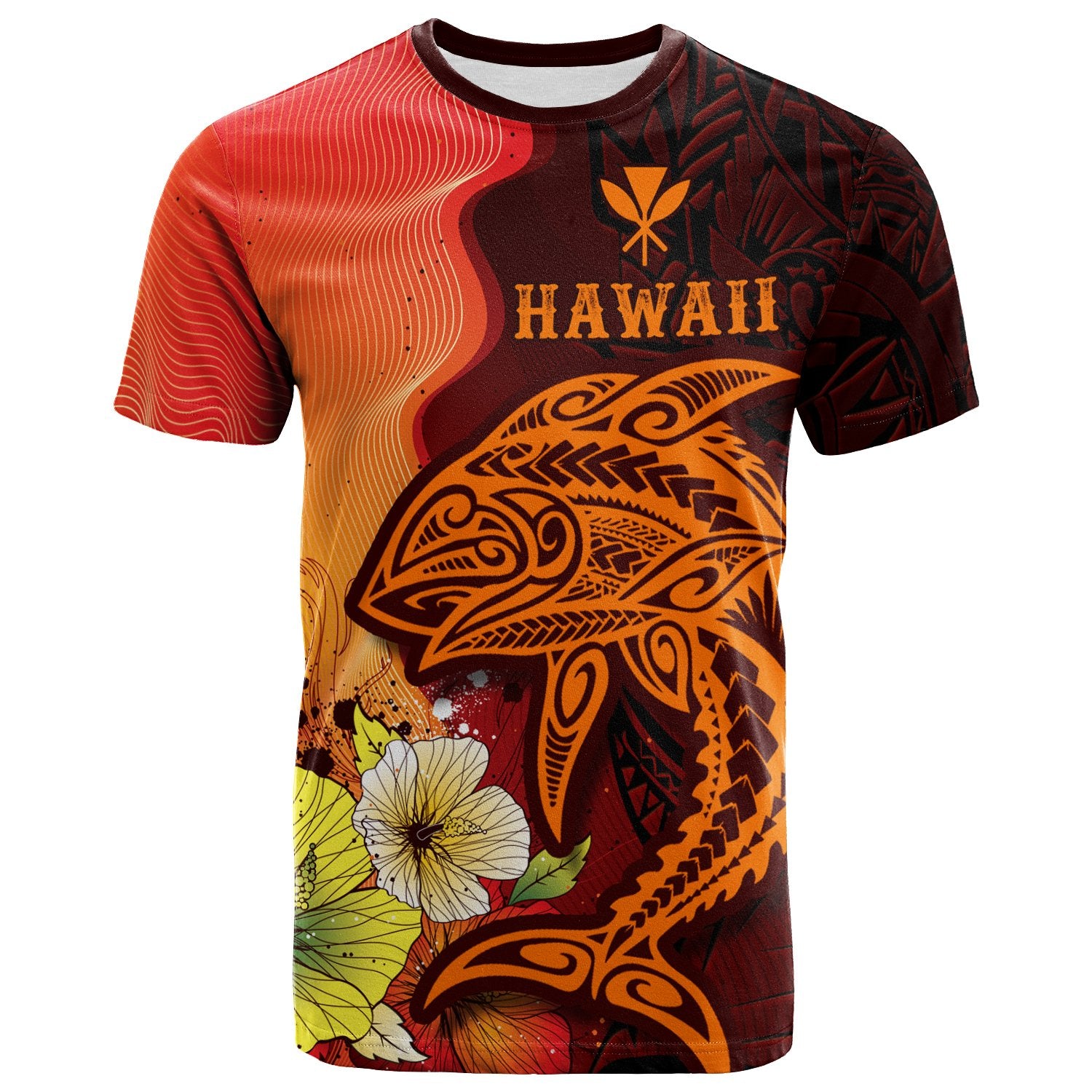Hawaii T Shirt Tribal Tuna Fish Unisex Orange - Polynesian Pride