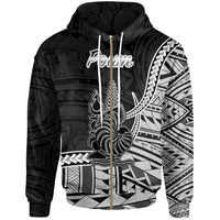 New Caledonia Islands Zip Hoodie Poum Seal of New Caledonia Polynesian Patterns Unisex Black - Polynesian Pride