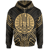 French Polynesia Zip Hoodie French Polynesia Seal Gold Tribal Patterns Unisex White - Polynesian Pride