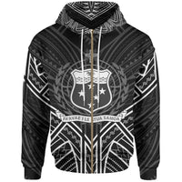Samoa Zip Hoodie Samoa Seal Black Tribal Patterns Unisex White - Polynesian Pride