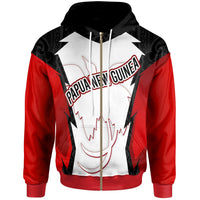Papua New Guinea Zip Hoodie PNG Coat of Arms Unisex Red Black - Polynesian Pride
