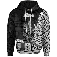 New Caledonia Islands Zip Hoodie Kone Seal of New Caledonia Polynesian Patterns Unisex Black - Polynesian Pride