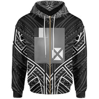Wallis & Futuna Zip Hoodie Wallis & Futuna Seal Black Tribal Patterns Unisex White - Polynesian Pride
