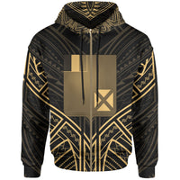 Wallis & Futuna Zip Hoodie Wallis & Futuna Seal Gold Tribal Patterns Unisex White - Polynesian Pride