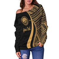 Federated States of Micronesia Custom Personalised Women's Off Shoulder Sweater - Gold Polynesian Tentacle Tribal Pattern - Polynesian Pride