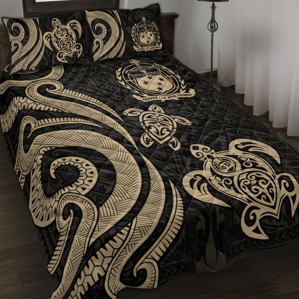Samoa Quilt Bed Set - Gold Tentacle Turtle Gold - Polynesian Pride
