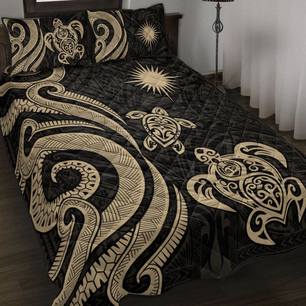 Marshall Islands Quilt Bed Set - Gold Tentacle Turtle Gold - Polynesian Pride