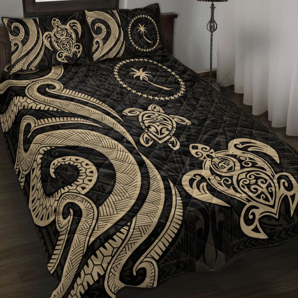 Chuuk Quilt Bed Set - Gold Tentacle Turtle Gold - Polynesian Pride