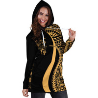 Fiji Women's Hoodie Dress - Gold Polynesian Tentacle Tribal Pattern Crest - Polynesian Pride