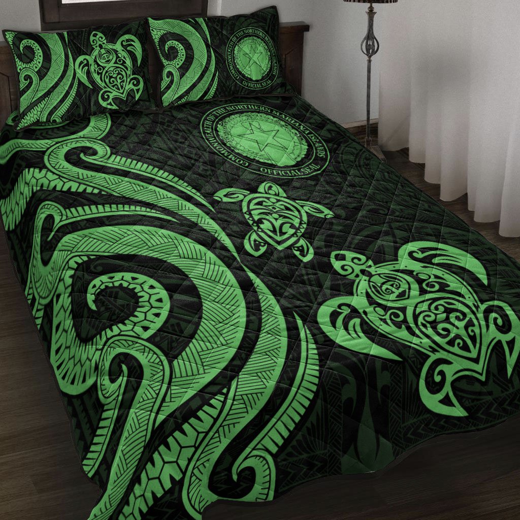 Northern Mariana Islands Quilt Bed Set - Green Tentacle Turtle Green - Polynesian Pride