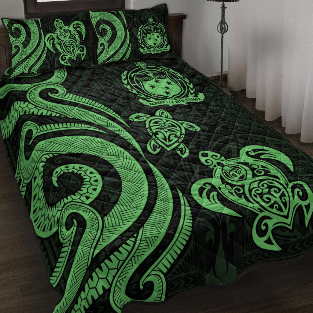 Samoa Quilt Bed Set - Green Tentacle Turtle Green - Polynesian Pride