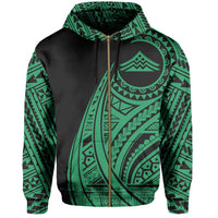 Hawaii Mauna Kea Polynesian Zip up Hoodie Tatoo Style Green - Polynesian Pride