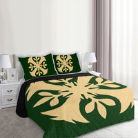 Hawaiian Royal Pattern Quilt Bed Set - Green - F3 Style - AH - Polynesian Pride
