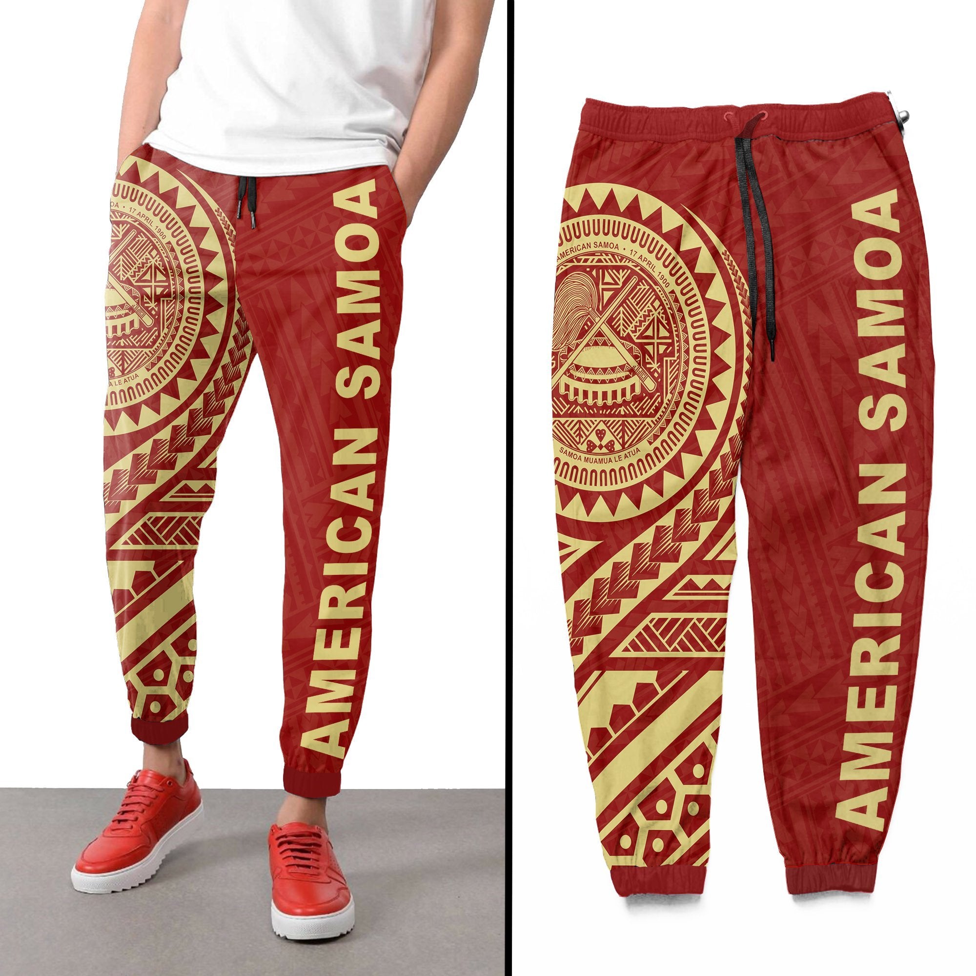 American Samoa 3rd Sweatpants (Red) A16 Unisex Red - Polynesian Pride