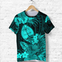 Guam Polynesian T Shirt Tropical Flowers Turquoise LT8 - Polynesian Pride