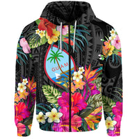 Guam Polynesian Hoodie Tropical Flowers Colorful Vibes LT8 Zip Hoodie Red - Polynesian Pride