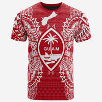 Guam T Shirt Guam Coat of Arms Map Polynesian Tattoo Red White Unisex Red - Polynesian Pride