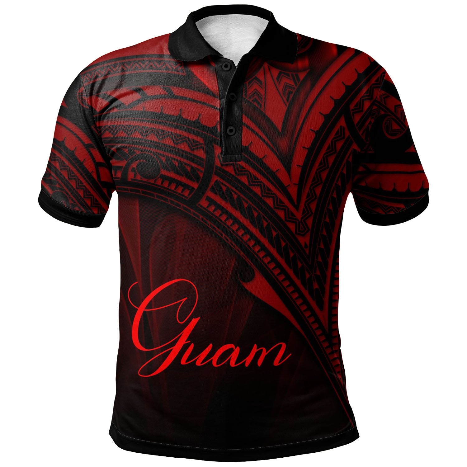 Guam Polo Shirt Red Color Cross Style Unisex Black - Polynesian Pride