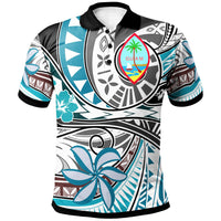 Guam Polo Shirt Flower and Flow Unisex Blue - Polynesian Pride