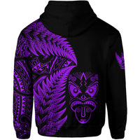 New Zealand Haka Rugby Maori Zip Hoodie Silver Fern Vibes Purple LT8 - Polynesian Pride