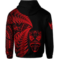 New Zealand Haka Rugby Maori Zip Hoodie Silver Fern Vibes Red LT8 - Polynesian Pride